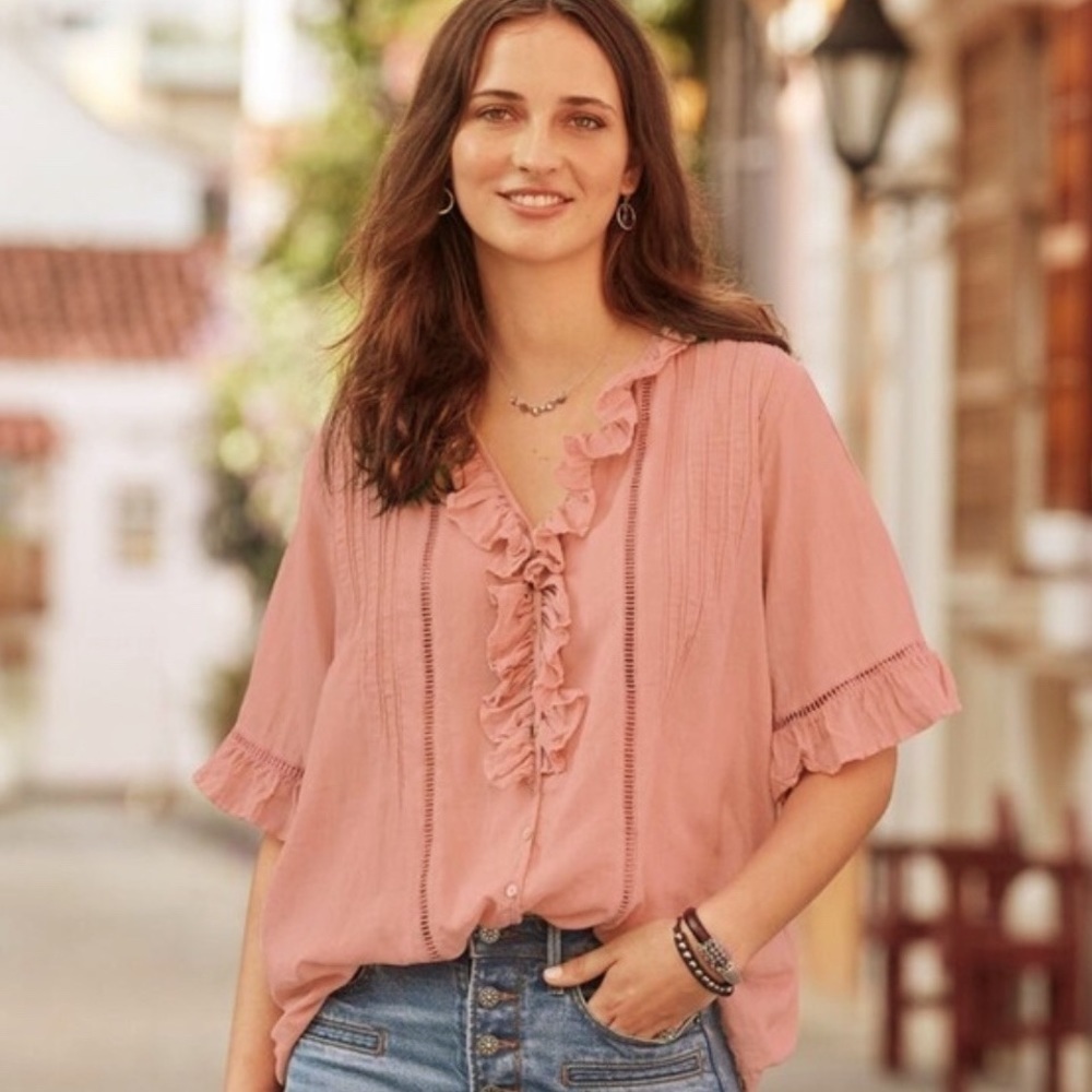 BOGO! Sundance Lucky Days JP and Mattie Ruffle Cotton Blouse Peach Pink